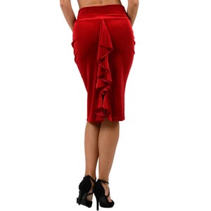 Falda de tango argentino, falda de baile latino, falda de noche ajustada de terciopelo, falda ajustada con volante en la espalda, falda de espectáculo de rumba