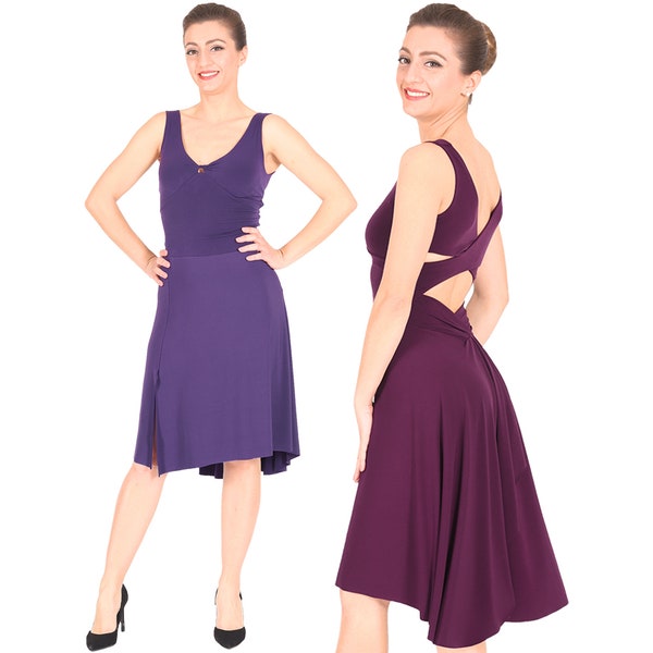 Tango Tanzkleid, Latein Tanzkleid, Salsa Übungskleid, Rumba Tanzkleid, Rückenfreies Kleid, Fließendes Sommer Kniekleid, Bachata Kleid