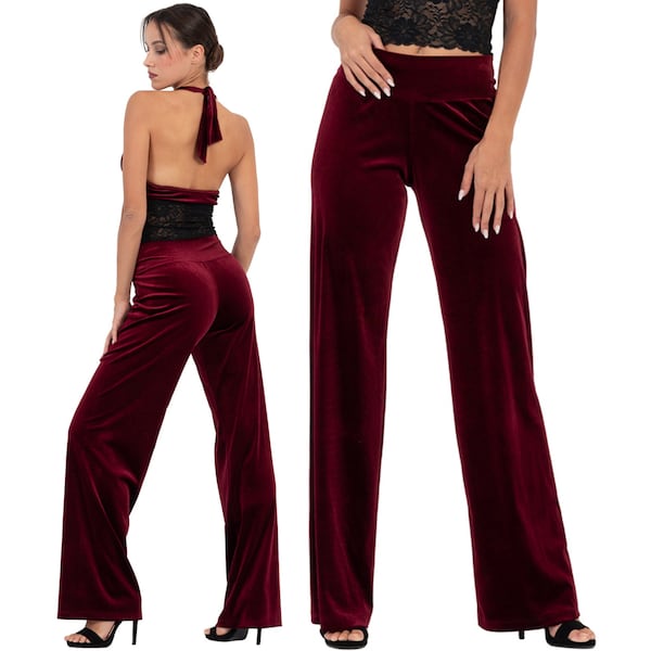 Pantalon large décontracté en velours, entraînements de danse sociale, pantalon aéré à taille élastique, pantalon loungewear en velours, pantalon ample féminin