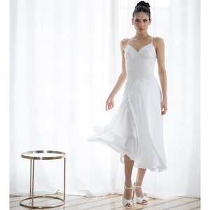 Off white two layer satin and lace crisscross back Tango bridal dress with spaghetti straps