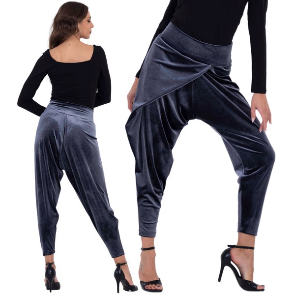 Sarouel en velours, pantalon de danse salsa, pantalon de tango argentin, pantalon élastique à taille portefeuille, pantalon d'entraînement de yoga, pantalon de détente pour femme