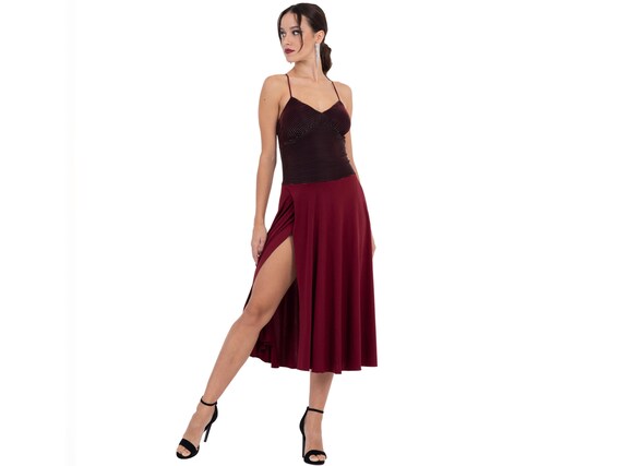 Tango Dance Dress, Burgundy Lame Fit and Flare Dress, Swing Performance  Dress, Crisscross Open Back Dress, Spaghetti Strap Midi Dress - Etsy