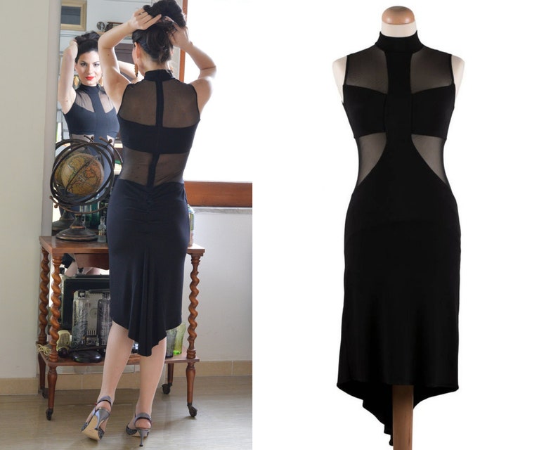 New Year Dress Argentine Tango Dress Cocktail Dress Party Dress Disco Dress Asymmetric Dress Tango Clothes Dance Dress Black Dress