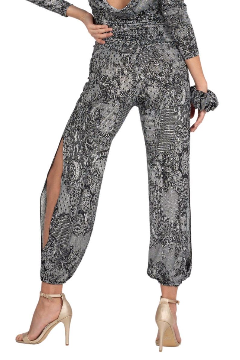 Argentine Tango Pants, Lace Print Pants With Slits, Babucha Dance Pants