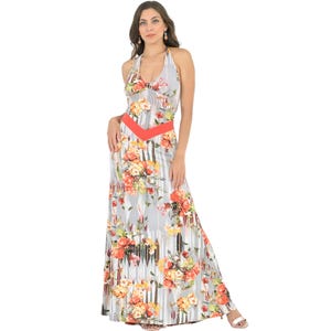 Maxi flower printed dress, Elegant strapless open back dress, Beach wedding guest dress, Summer bridesmaid dress, Back draping long dress