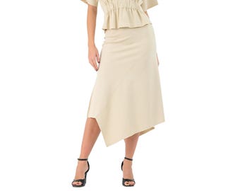 Ribbed ecru asymmetric midi Tango dance skirt