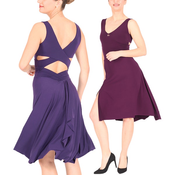 Robe de tango argentin, robe de danse de salon, robe milonga, robe d'entraînement latin, robe croisée dans le dos, robe entrecroisée dans le dos