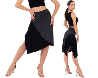 Argentine Tango dance skirt, Asymmetric one side polka dot skirt, Milonga performance skirt, Salsa practice skirt, Social dancing skirt