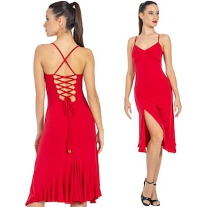 Argentine Tango dress, Salsa dance dress, Milonga practice dress, Open lace up back dress, Sexy high slit dress, Latin performance dress