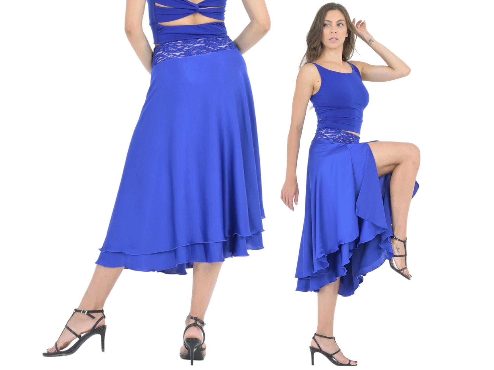 Gonna Da Ballo Lirico Con Spacco Laterale - Per Danza Del Ventre, Pattinaggio, Tango, Valzer, Vita Regolabile