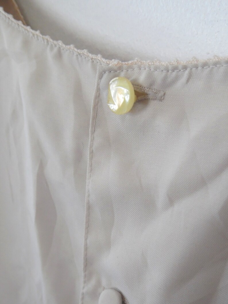reworked cream lace top Beige silky blouse top button up blouse top stone lace trim vintage short sleeve square collar crochet