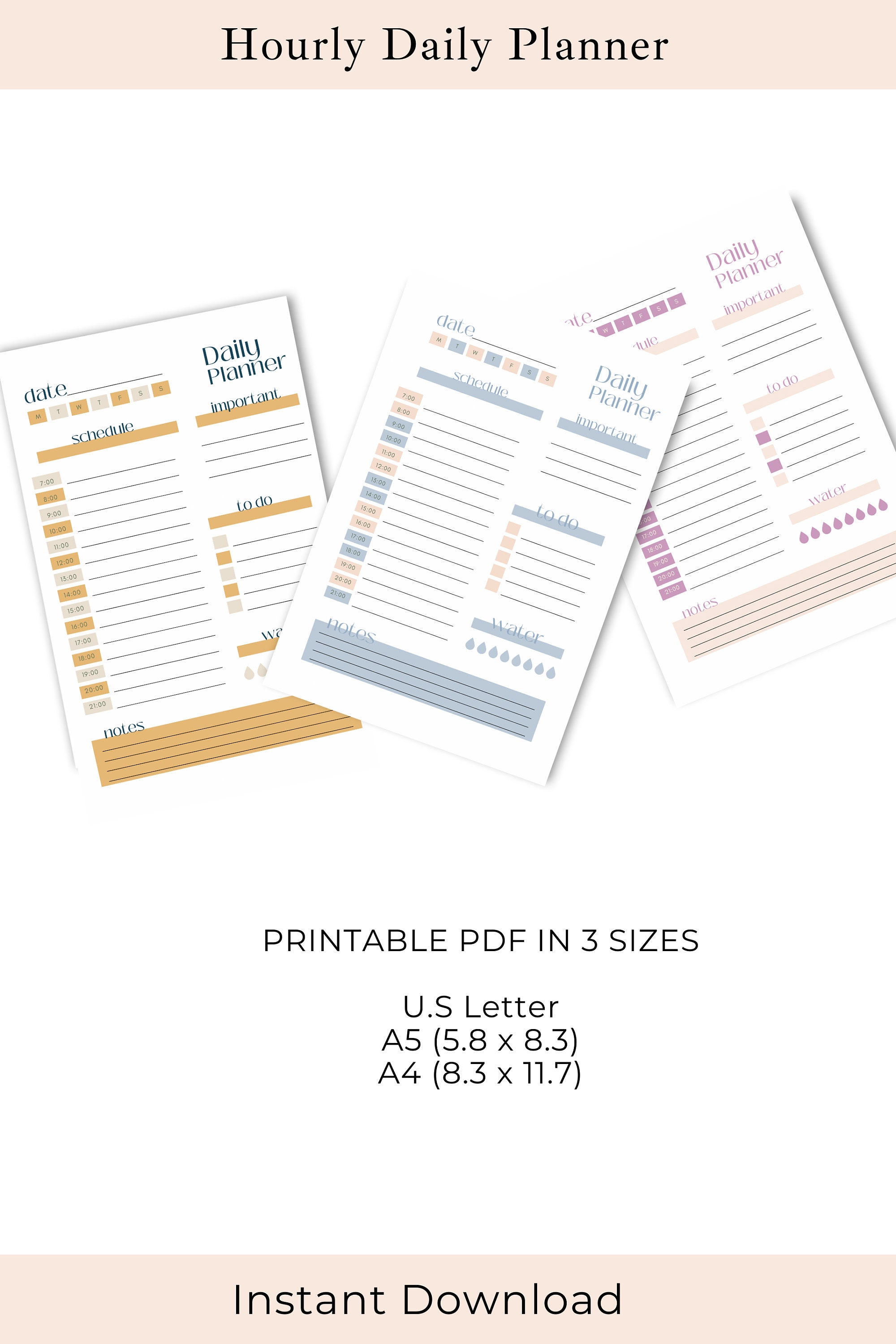Hourly Daily Planner Template Hourly Daily Planner Printable Daily ...