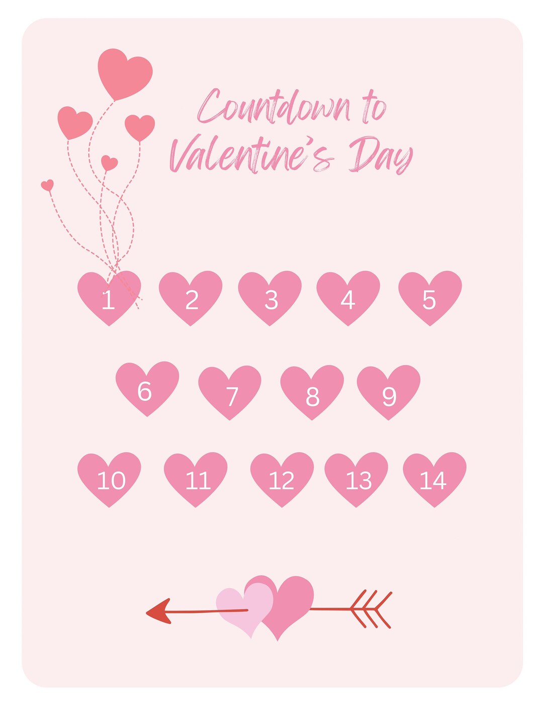 Digital Download Printable L Valentines Day Countdown Calendar L Etsy