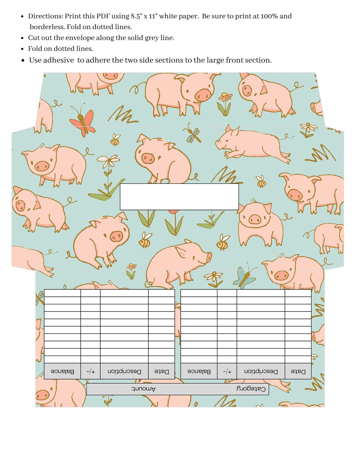 Printable Piggy Cash Envelopes: Budget Tracker Set (digital Download ...