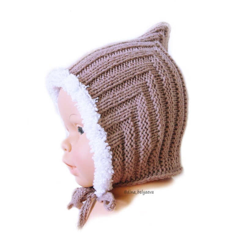 Infant Knit bonnet Pixie hat Elf Hat Baby pixie warm hat Baby Knit Hat Baby boys girls bonnet Soft toddler Beige Knit hats Thanksgiving