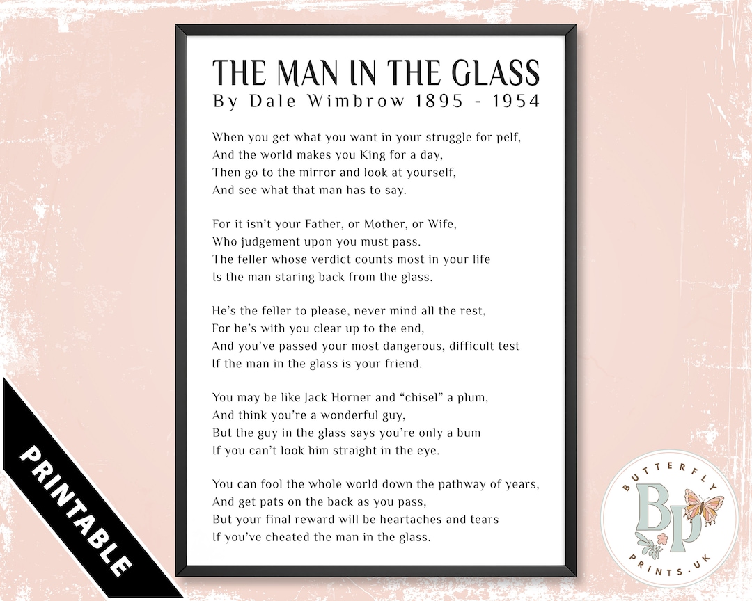 The Man in the Glass Vintage Poem Poster Print by Dale Wimbrow Digital Download Gift Poetry Etsy