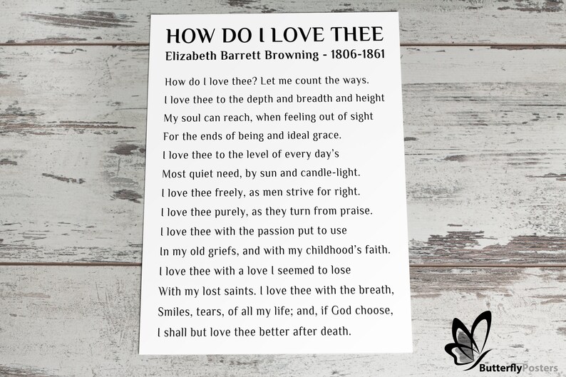 How Do I Love Thee Love Poem Poster Print by Elizabeth Barrett Browning Digital Download Gift