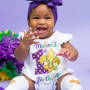 Mardi Gras Birthday Applique, Baby&#39;s 1st Birthday Mardi Gras, Mardi Gras Fleur de lis Applique, Fleur de lis Applique , Mardi Gras Applique,