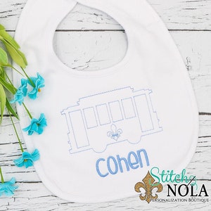 Streetcar Bib & Burp Cloth, New Orleans Street Car, Streetcar, Street Car Shirt, Street Car Embroidery