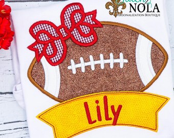 Personalized Girls Football Shirt, Bow and Name Banner, Team Colors