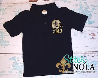 Monogrammed Collared Shirt with Helmet Applique