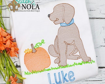 Pumpkin Dog Sketch Embroidery, Dog with Pumpkin, Lab with Pumpkin, Pumpkin Pup