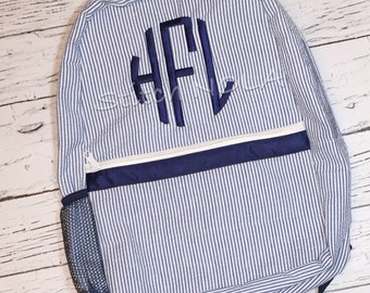 Backpack with Monogram, Seersucker Diaper Bag, Seersucker School Bag, Seersucker Bag, Diaper Bag, School Bag, Book Bag, Backpack