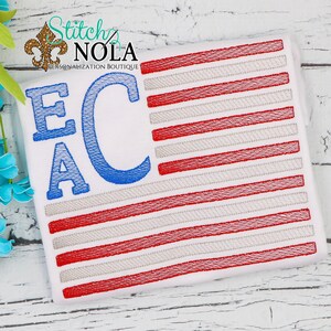 Flag Monogram Sketch Embroidery, Patriotic Monogrammed Shirt, Fourth of July, Independence Day
