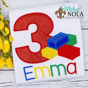 Birthday Number With Blocks Applique, Blocks Birthday Shirt or Bodysuit, Girl Birthday Blocks Shirt, Boy Birthday Blocks Shirt