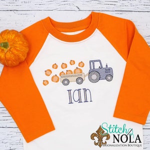 Tractor Sketch Personalized Fall Shirt Boys Fall Truck Tractor Shirt Pumpkin Shirt