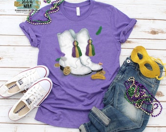 Mardi Gras Marching Boots Printed Shirt, Majorette Boots Printed Shirt, Mardi Gras Shirt, Boots Shirt, Purple, Green and Gold, Parade Shirt