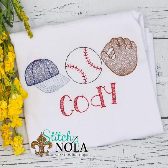 Cap Baseball Glove Sketch Trio, Baseball Embroidery Shirt  display picture 1