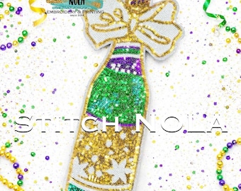 X-Large Mardi Gras Champagne Bottle Sequin  Adhesive Patch