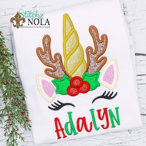 Unicorn Reindeer Applique, Christmas Unicorn Appliqué, Christmas Reindeer Applique, Personalized Christmas Shirt