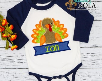 Thanksgiving Outfit for Boys, Holiday Outfit, Turkey Applique Shirt