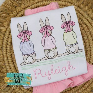 Easter Girl Bunny Trio Sketch Embroidery