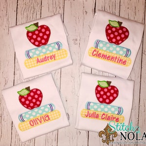 Apple with Books Applique, Apple Shirt, Back to School Shirt, Back to School Applique, Apple Applique, Apple Shirt, Back to School Applique
