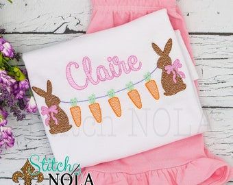 Bunny with Carrots Top & Shorts Set, Bunny Sketch Embroidery , Bunny Outfit, Bunny Shirt