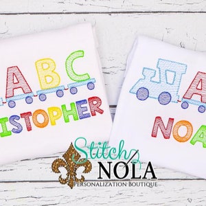School Train ABC Blocks Personalized, Back to School Outfit, Train Embroidery, Pre-School Outfit, Kindergarten Shirt