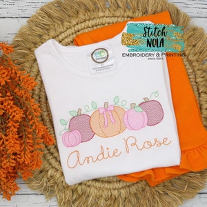 Personalized Pumpkin Bunch with Bows Sketch Embroidery, Pumpkin Patch Tee, Pumpkin Shirt