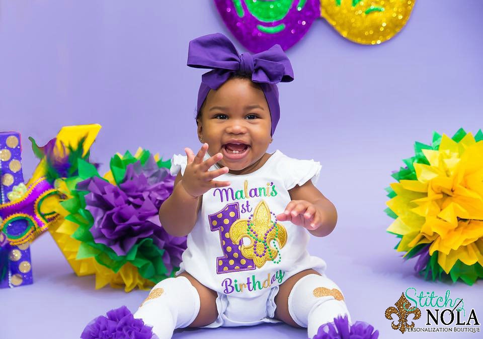 Personalized Mardi Gras 1st Birthday Bodysuit - Custom Baby Outfit