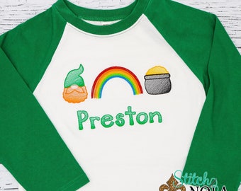 St Patricks Day Sketch Trio, Leprechaun, Rainbow, Pot of Gold, Raglan