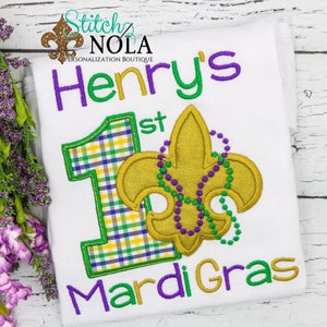 First Mardi Gras Applique, Fleur de lis Applique, Mardi Gras Applique