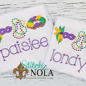 Mardi Gras Trio GIRL Vintage Stitch, Mardi Gras Shirt, King Cake Vintage, Vintage Beads, Vintage Mardi Gras Mask