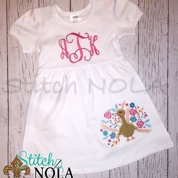 Floral Turkey Applique Shirt, Dress, Bodysuit, Romper