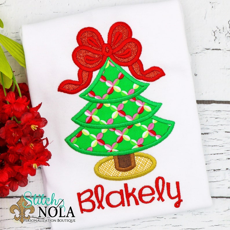 Christmas Tree With Bow Applique Tree Applique Girl Etsy