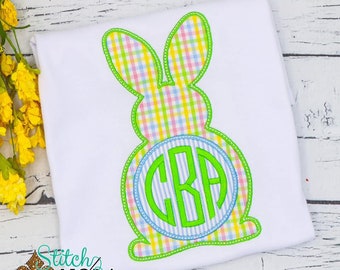 Bunny With Circle Monogram, Easter Monogram Shirt, Spring Applique, Easter Applique, Easter Bunny Shirt