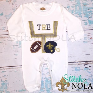 Black and Gold Goal Post with Fleur de lis Helmet & Football T-Shirt or Bodysuit