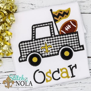 Black & Gold Fleur de lis Truck with Football T-Shirt or Bodysuit