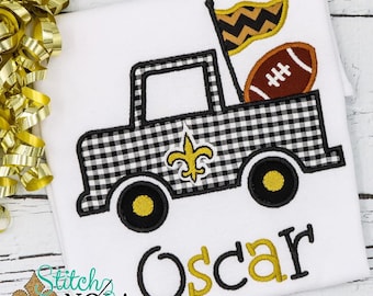 Black & Gold Fleur de lis Truck with Football T-Shirt or Bodysuit